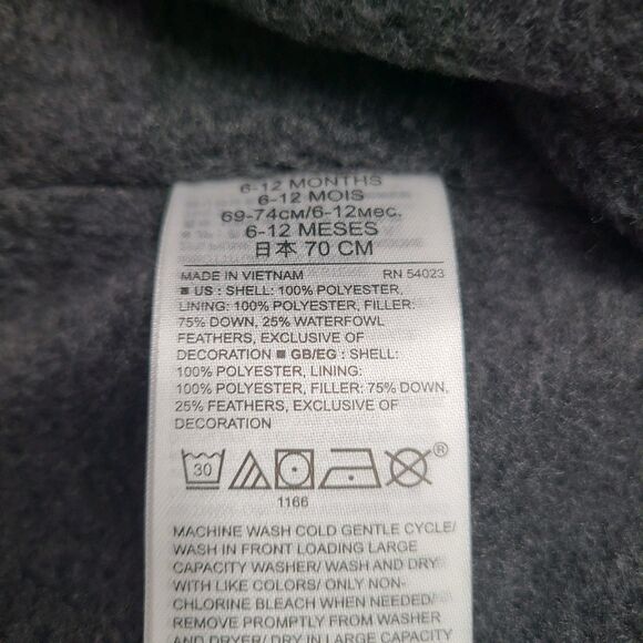 GAP Baby Snowsuit Unisex 6-12 Mnth Gray Down Fleece Lined Footed Winter Full Zip - Picture 6 of 6